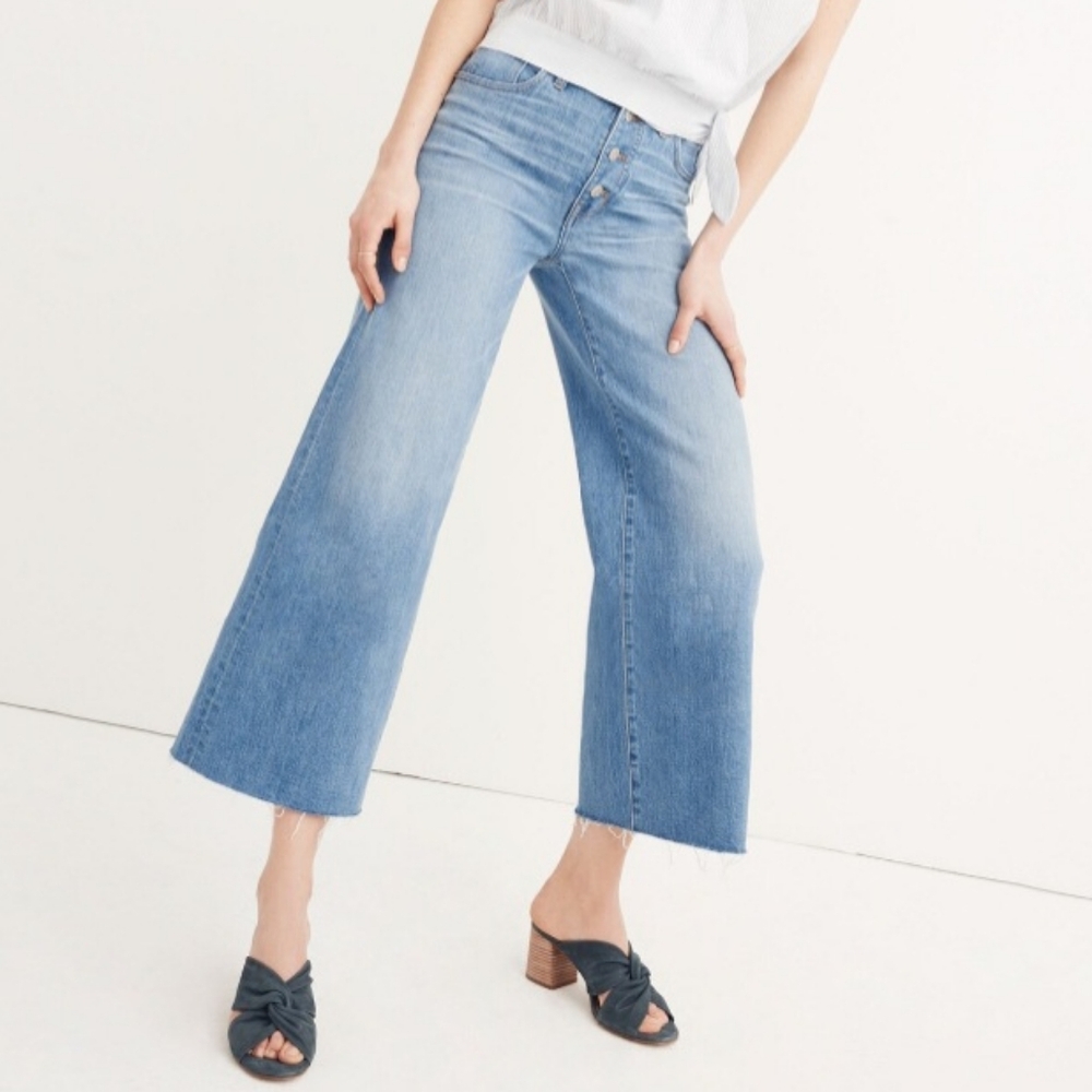 Madewell Cropped Wide Fray Hem Jeans W29 Medium Blue